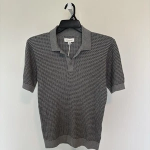 Free Assembly Men’s Grey Textured Knit Sweater Short Sleeve Polo Top Size S - Picture 1 of 8
