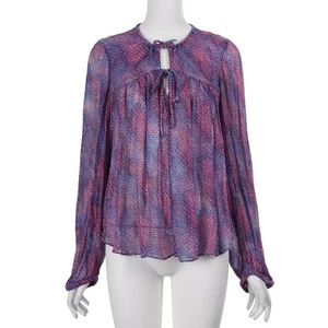 ISABEL MARANT Ametissa Blouse 42 Printed Silk Sheer Long Sleeve Tie-Neck Top - Picture 1 of 9