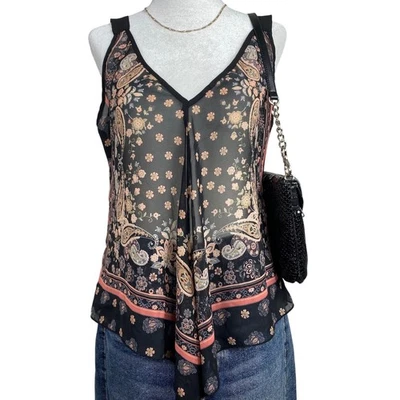 Camiseta sin mangas American Rag Sheer Boho Paisley floral para mujer XS negra festival Y2K Foto 1 de 4