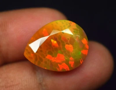 10.4 CT Honeycomb Fire Natural Ethiopian Opal Pear Faceted Gemstone 19.5X15.5 mm - Image 1 of 4