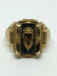 Vintage Solid 10k Yellow Gold Black Onyx Josten 1971 Class Ring Size 11 - Picture 1 of 11