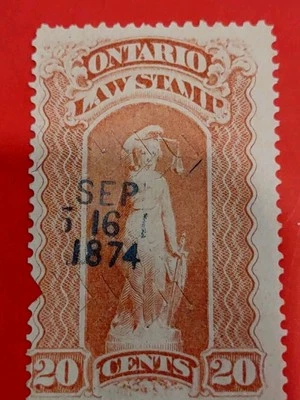 Canada #,OL48 Issue 1870 law stamp 20 Cts Dated 1874Used (2003-8) - Image 1 of 2