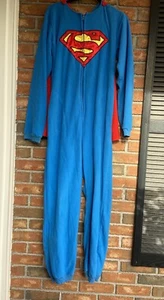 DC Comics~Superman Fleece One Piece Pajamas Costume Adult PJ w/ Cape- Large - Picture 1 of 7