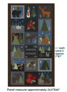 Christmas Animal Fabric Winter Forest Bear Deer Cotton Benartex 23.5" Panel - Picture 1 of 1