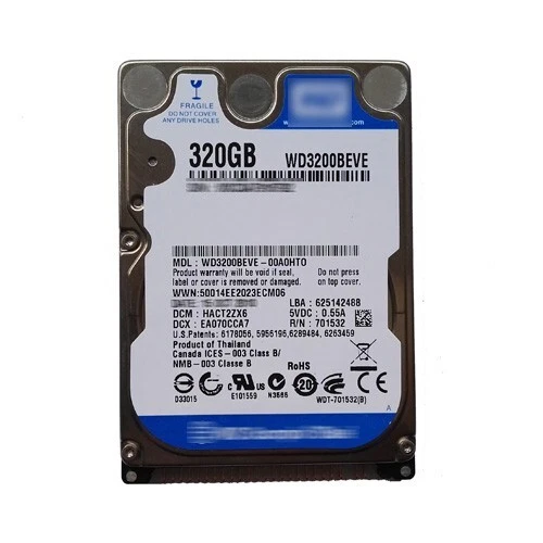 Western Digital 320GB WD3200BEVE 5400RPM PATA 2.5" Laptop HDD Hard Disk Drive - Image 1 of 1