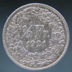 Switzerland 1/2 Franc silver coin, 1921,#2 - Picture 1 of 2