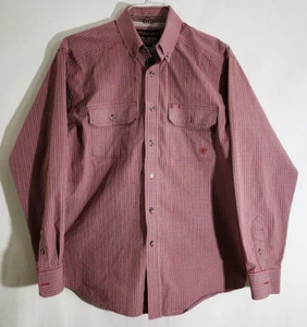 Ariat Pro Series Mens Red M Plaid Long Sleeve Embroidered Pockets Button Down - Picture 1 of 10