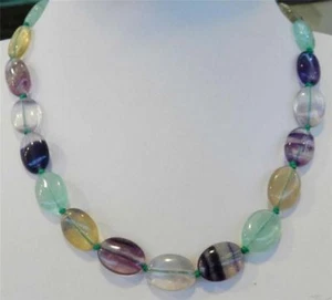 Natural 13x18mm Egg-shaped Multicolor Fluorite Gemstone Oval Beads Necklace 18" - Picture 1 of 6
