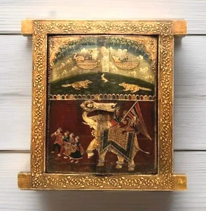 Antigua escultura vintage de ventana de madera hecha a mano hindi indio 19,5 x 19,5 - Imagen 1 de 7