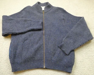 VTG L.L. BEAN Size L Made in USA 100% Wool Full Zip Blue Sweater Jacket Pockets - Picture 1 of 12