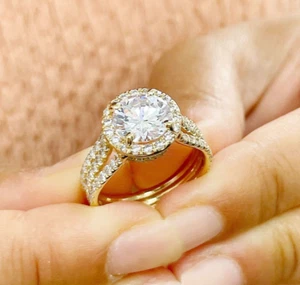 IGI Certified 14k Solid Yellow Gold Round Diamond Engagement Ring Halo 3.80ct - Picture 1 of 9