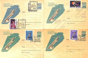 BB002 Lote de 4 FDC Rusia Edad de Oro Soviética de la Exploración Espacial - Imagen 1 de 9
