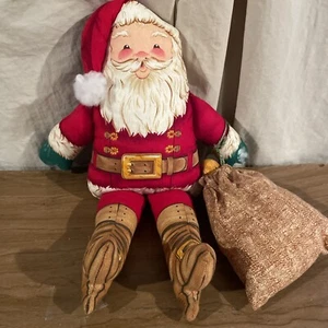 Vintage handgefertigtes Stofftier Weihnachtsmann Spielzeug Sack Puppe 15 Zoll Stoff Panel Weihnachten - Bild 1 von 8