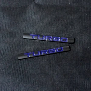 2x Black Blue Small TURBO Metal Decal Emblem Sticker Badge Sports Engine Car AWD - Picture 1 of 6