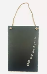 Paw Prints Walking Slate Hanging Memo Board Kitchen Chalk Board Gift - Picture 1 of 1