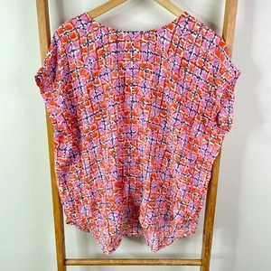 Sportscraft Blouse Top Womens 16 Pink Red Checkered Silk Short Dolman Sleeve - Picture 1 of 10
