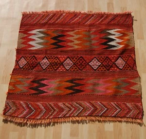 HOME DECORATIVE KURDISH KILIM RUG ORANGE KELIM SQUARE WOOL KILIM AREA RUGS 3X3ft - Picture 1 of 4