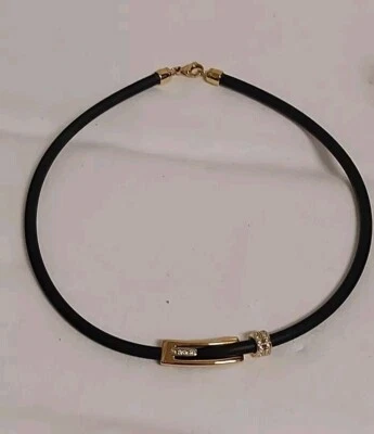 Pierre Lang Collier Halskette Kautschuk Halsreif mit Anhänger Rhodiniert Goldf. - Bild 1 von 4