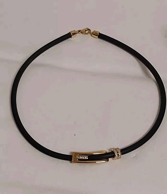 Pierre Lang Collier Halskette Kautschuk Halsreif mit Anhänger Rhodiniert Goldf. - Bild 1 von 4