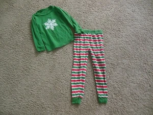 Boys Girl Christmas PAJAMAS pjs sz 4 by Sleepytime pjs Green Snowflake striped - Picture 1 of 8