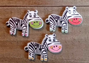 3 Zebra Sewing Buttons Crafting Wood 2 Hole 1 1/8"  - Picture 1 of 2