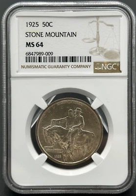 1925 P Stone Mountain Commemorative Silver Uncirculated Half Dollar NGC MS 64 - Image 1 of 4