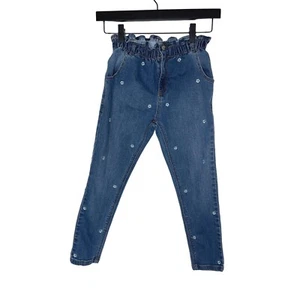 Mayoral Jeans Girls Sz 8 Kids Straight Leg Denim Pants Embroidered Flowers Blue - Picture 1 of 13