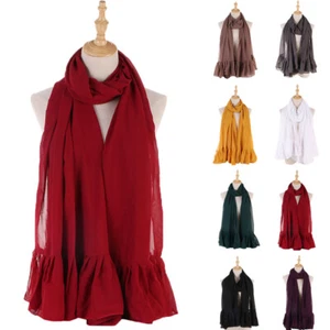 Women Chiffon Scarf Ruffle Scarves Shawl Head Wrap Turban Hijab Headscarf Stoles - Picture 1 of 23