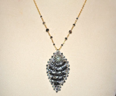 NUEVO CON ETIQUETAS $330 MIGUEL ASES Pirita Plata Gris Cuentas Marquesa Gota Collar Foto 1 de 4