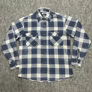 Vtg Fieldmaster Flannel Shirt Mens Medium Plaid Blue Button Up Made In USA *FLAW - Picture 1 of 13