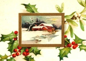 1907 Christmas Ellen Clapsaddle Signed Home Holly Embossed Postcard(A28 - Picture 1 of 3