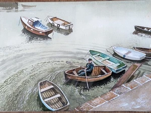 Vintage Original Aquarell Gemälde von Ruderboot Attrib. to Chris Hoggett - Bild 1 von 14