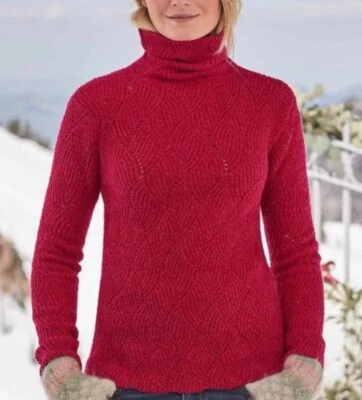 Suéter Sundance Mujer M Rojo Champlain Cuello Alto Algodón Mezcla Seda Tejido con Cable Foto 1 de 4