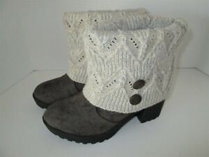 Muk Luks Sweater Knit Cuff Brown Heeled Ankle Boots Womens Size 8