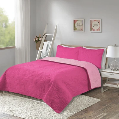 HIG 3 PCS Reversible Leaf Oversized Lightweight Ultrasonic Embossed Bedspread - Image 1 of 4