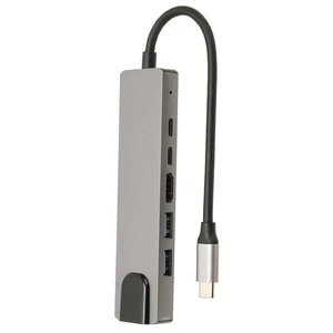 Type C To HDTV Hub 6 In 1 4K HD Multimedia Interface 87W Power Ethernet USB NEW - Afbeelding 1 van 12