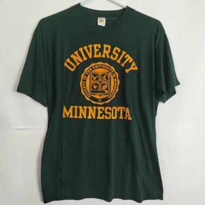 Vintage T-shirt University Minnesota Early 80s Flocked Velva Sheen Dark Green - Image 1 of 4