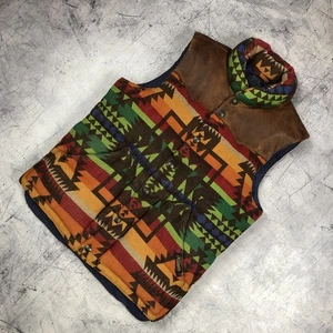 Polo Ralph Lauren Patrón Azteca Lana Nylon Piel de Cordero Algodón Hombres Chaleco Talla S Raro - Imagen 1 de 12