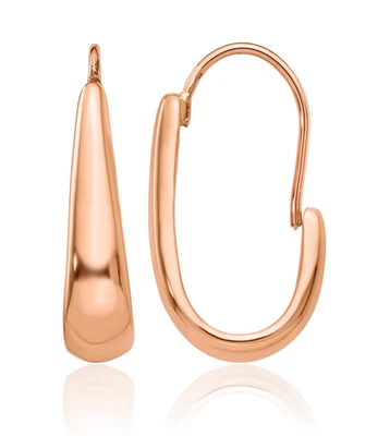 Brincos pendurados de ouro rosa 14K com aro médio oval J afunilado - Imagem 1 de 4