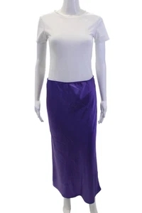 Topshop Womens Textured Elastic Waistband Sleek Midi Skirt Purple Size 08 - Foto 1 di 6