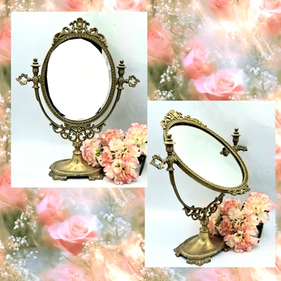 Vanity Mirror Vintage Italian Ornate Brass Tilting 15.5" Victorian Style - Image 1 of 4