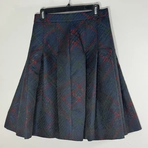 Brooks Brothers Women’s Skirt Size 4 Blue Metallic Plaid Flared Knee Length - Picture 1 of 12