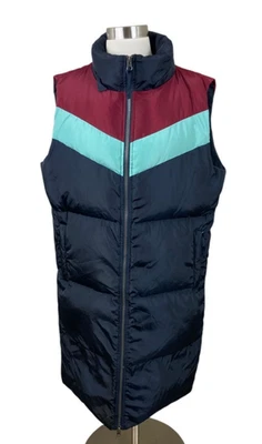 Catálogo Sundance Azul Marino Colorblock Dottie Retro Puffer Chaleco Largo Talla M Foto 1 de 4
