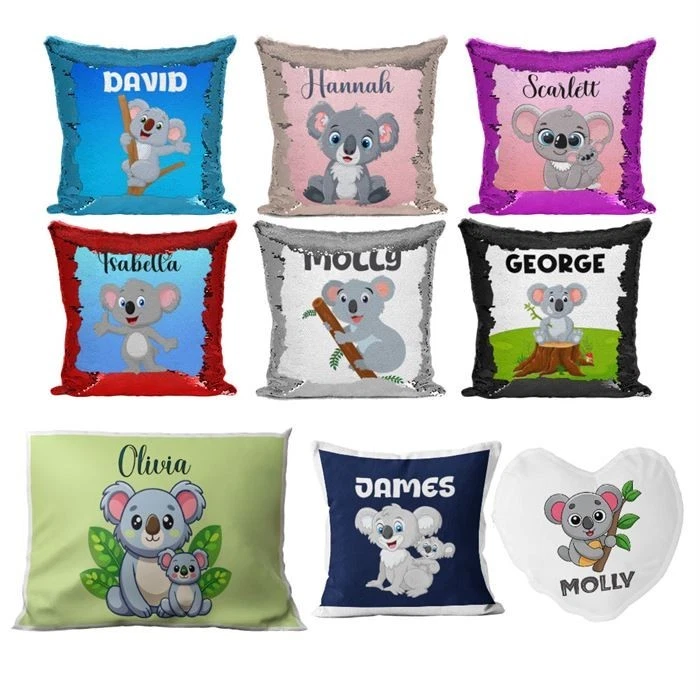 Personalised Cushion Koala Sequin Cushion Pillow Printed Birthday Gift 223 - Image 1 of 1