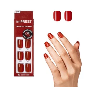 KISS imPRESS No Glue Mani Press On Nails, Color, 'Reddy or Not', Short, Red - Picture 1 of 9
