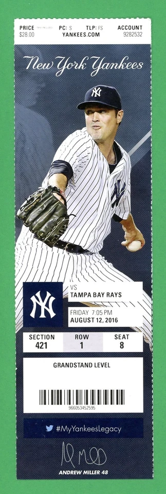Alex Rodriguez Arod Final Career Game Last Hit RBI Ticket 8/12/16 Miller - Изображение 1 из 1
