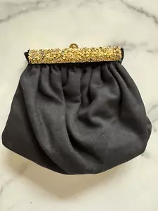 Guild Creations Vintage 1940 Bolso Negro Hinchado Monedero Joyas Incrustadas Floral Ple - Imagen 1 de 9