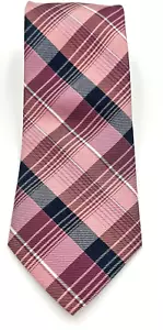 Calvin Klein Skinny Slim Men's Neck Tie Wine Pink Plaid Stripe 3 Width 58 Length - Picture 1 of 6
