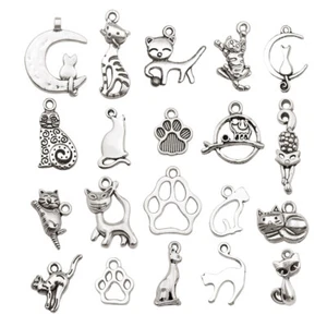BLUK 100 Stck. Katzenpfote Charms zum Selbermachen Schmuckherstellung Anhänger Antik Silber - Bild 1 von 4