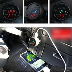 3 in 1 LED Digital Meter Display 12V/24V USB Car Charger Car Battery Monitor - Zdjęcie 1 z 13